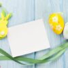 easter greeting card, eggs and decor