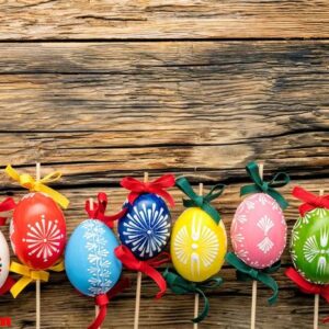 easter eggs on wooden background