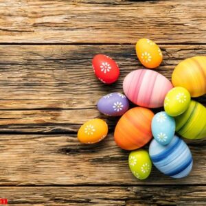 easter eggs on wooden background