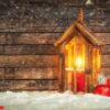 christmas background with wooden lantern