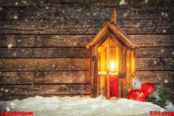 christmas background with wooden lantern