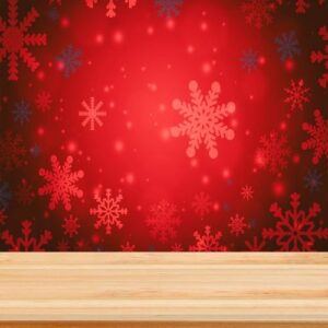 empty wooden table for product placement with christmas wallpape