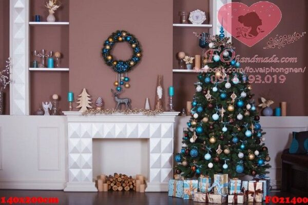 christmas background. interior room decorated in xmas style. no people. new year tree and fireplace