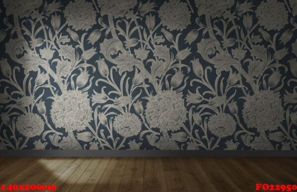 floral wallpaper in an empty room with wooden floor