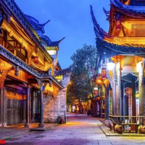 nightscape of chengdu ancient town, sichuan province, china