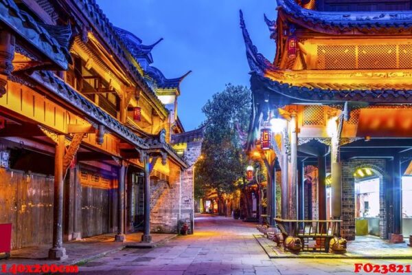 nightscape of chengdu ancient town, sichuan province, china