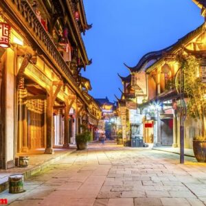 nightscape of chengdu ancient town, sichuan province, china