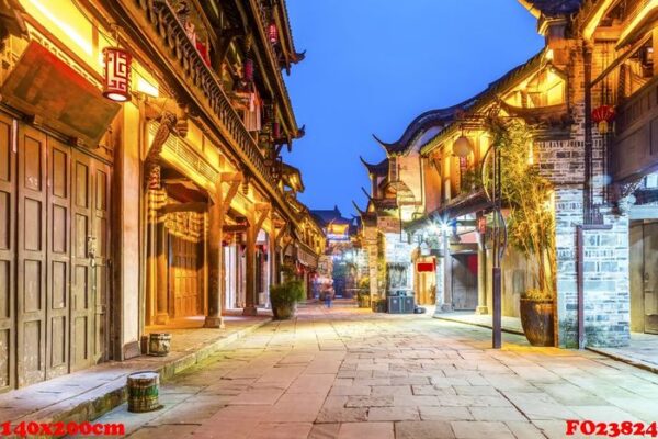 nightscape of chengdu ancient town, sichuan province, china