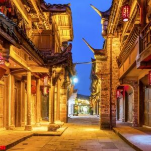 nightscape of chengdu ancient town, sichuan province, china