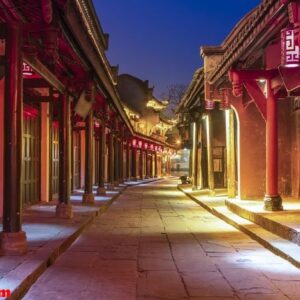 nightscape of chengdu ancient town, sichuan province, china