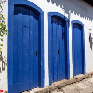 street and old portuguese colonial houses in historic downtown i