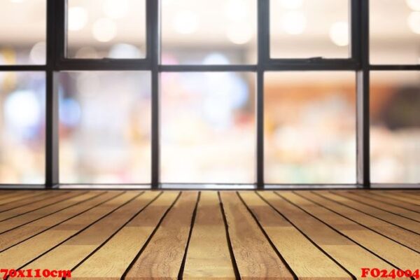 perspective wooden board empty table on top over blurred coffee