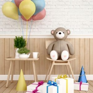 bear on chair with balloon and gift 3d rendering