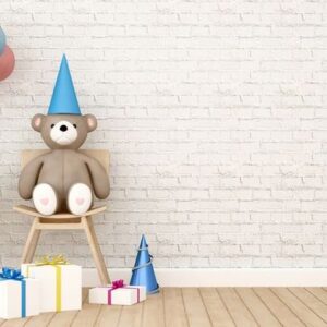 bear with balloon and gift in kid room 3d rendering