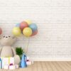 bear with gift and balloon in kid room 3d rendering