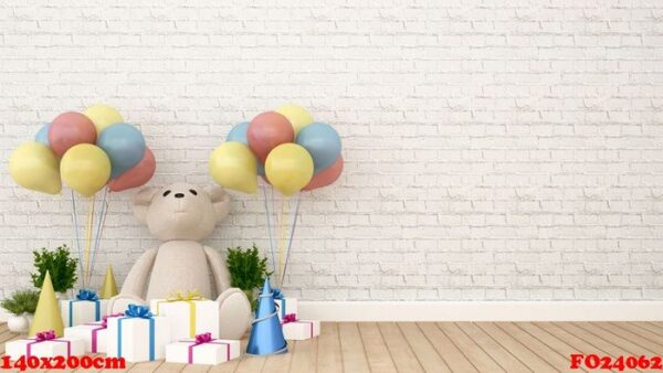 bear with gift and balloon in kid room 3d rendering