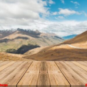 wooden board empty table in front of blurred background. perspec