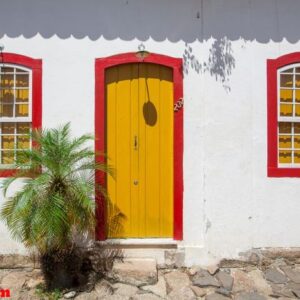 street and old portuguese colonial houses in historic downtown i