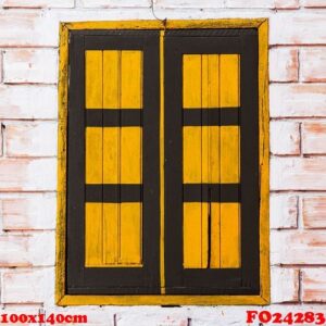 vintage window on yellow cement wall can be used for background