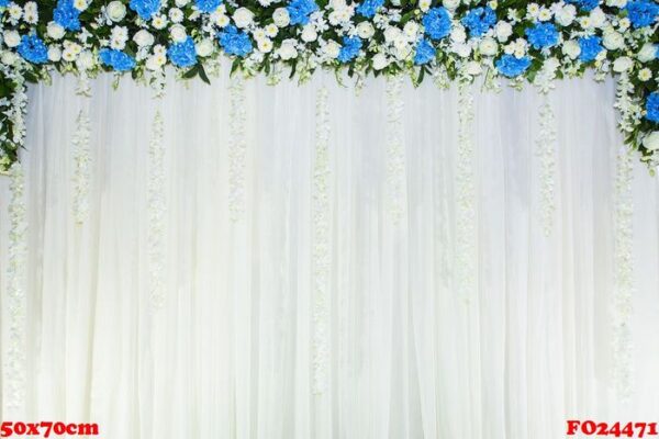 floral backdrop with white cloth