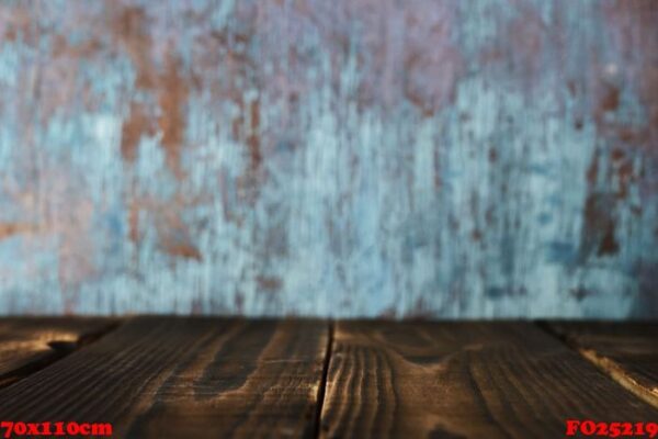 empty brown wooden table and blue background