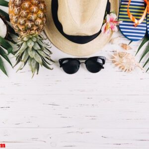 summer holiday vacation concept. accessories for travel and exot