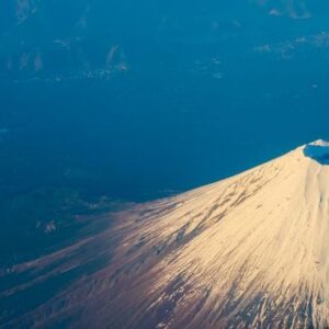 beautiful fuji mountain viewed from airplane in early winter sea