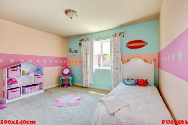 baby girl bedroom with white bed.