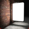 3d blank street advertising billboard on brick wall at night