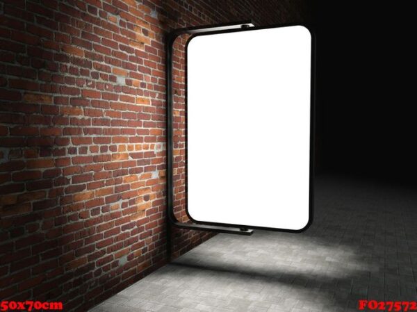 3d blank street advertising billboard on brick wall at night