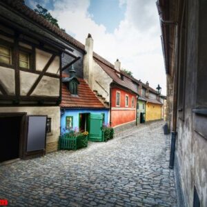 golden street in prague, czech, europe.