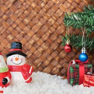 santa claus and snowman in wicker background