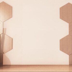 hexagon tiles wooden and wooden vase decoration on floor wooden