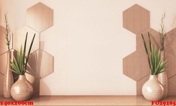 hexagon tiles wooden and wooden vase decoration on floor wooden