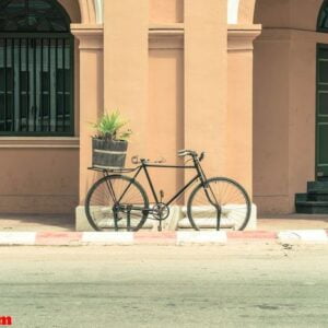 vintage bicycle on wall background