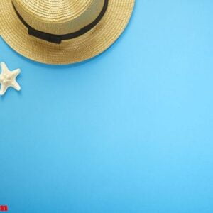 summer holiday accessories branch blue background