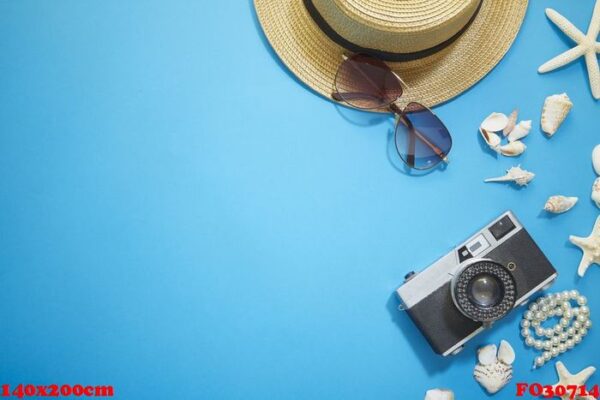 summer holiday accessories branch blue background