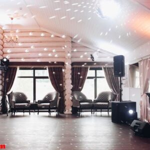 beautiful hall with disco ball on the ceiling.