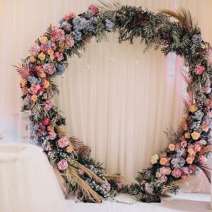 decorated wedding tables and hall interior