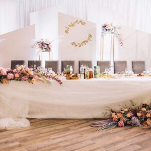 decorated wedding tables and hall interior