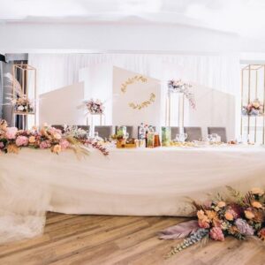 decorated wedding tables and hall interior