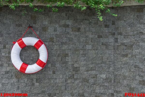 rescue buoy hanging on the wall with copy space