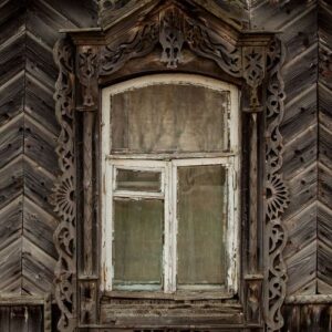 old window with wooden frames