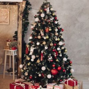 lovely christmas room with fir tree.new year concept.