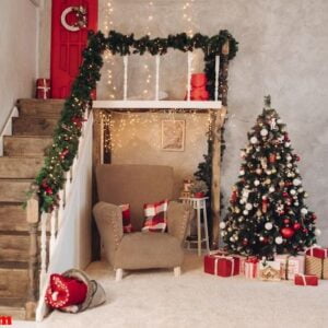 lovely christmas room with fir tree.new year concept.