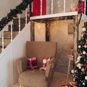 comfortable armchair in christmas room.new year concept.