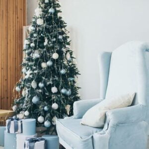 christmas themed photo.winter holiday interior decorations.blue