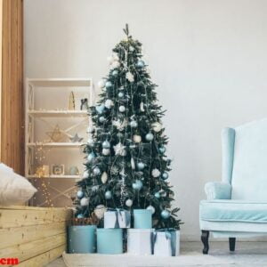 christmas themed photo.winter holiday interior decorations.blue