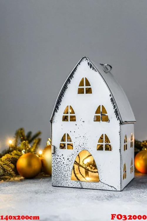 christmas background, candlestick house with lights, fir branche