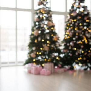 blurred background. two elegant christmas trees in a bright room. new year's and christmas